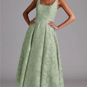 Azazie Light Green Floral Midi Dress